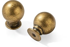 CABDM Brass Drawer Knobs 10 Pack 1 Inch Antique Brass Cabinet Knobs Kitchen Cabinet Hardware Vintage Ball Knobs Antinque Gold Pulls for Drawers.