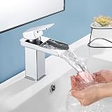 Peppermint Modern Waterfall Basin Mixer Tap Single Lever Hot Cold Chrome Square view 3