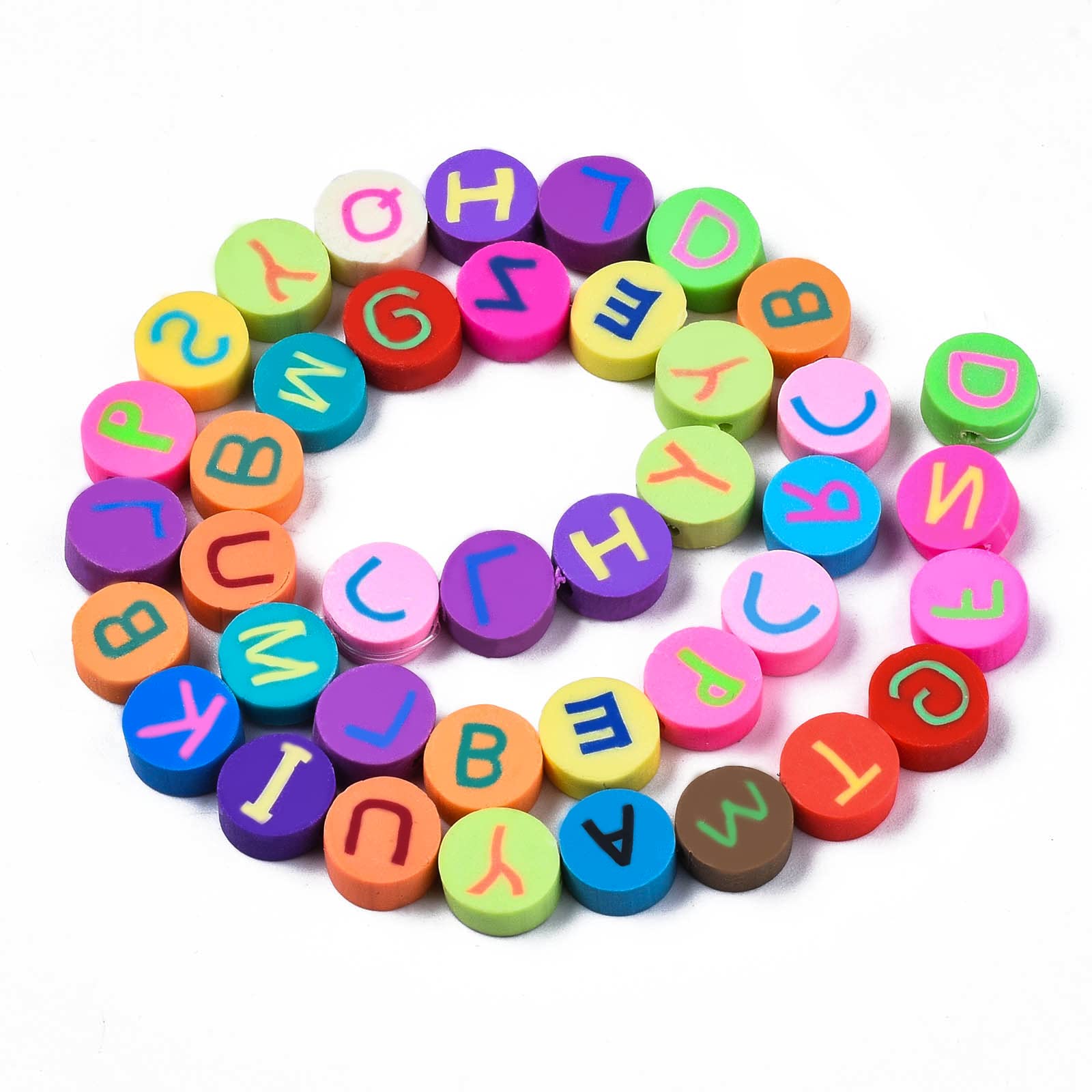 200pcs 5 Strand Letter Beads for Jewellery Making, Flat Round Letter Beads, 9mm Alphabet Letters Beads, for DIY Craft Bracelet Necklace Jewelry Making, Mixed Color, 9~10x4~5mm