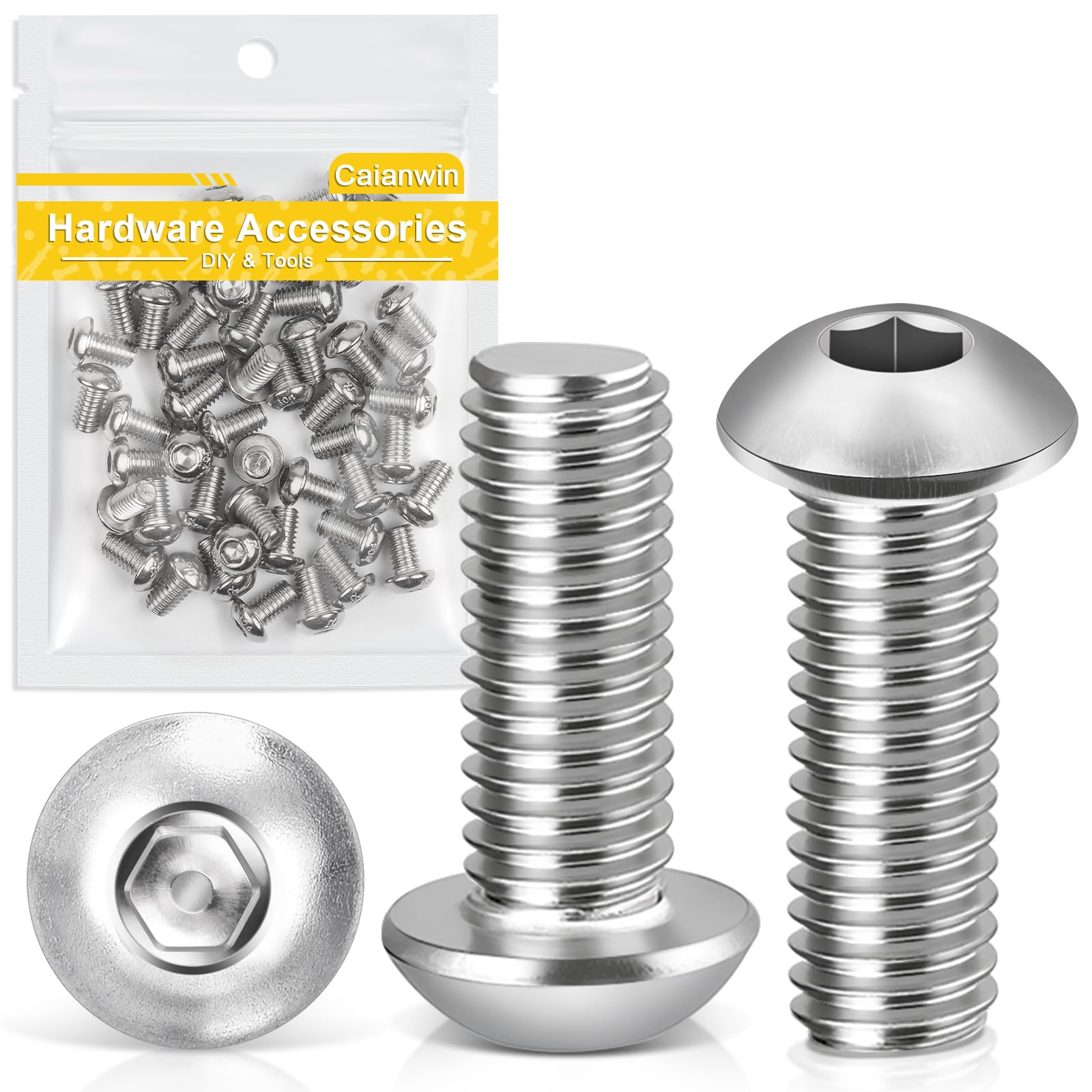 Caianwin M6 x 12mm Bolts 50Pcs Hex Socket Button Head Bolts 304 Stainless Steel Pan Head Machine Screws for Home Office Industrial Electronic