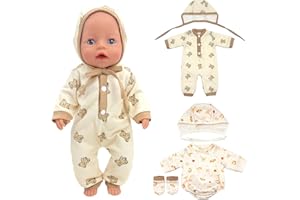 AISITE 16 inch Doll Clothes - 2 Sets Jumpsuit with Hat Outfits for 14-16 inch Reborn Baby Doll Boy and Girl