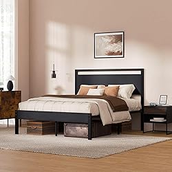 Z-hom Queen Bed Frame with Modern Wood Headboard