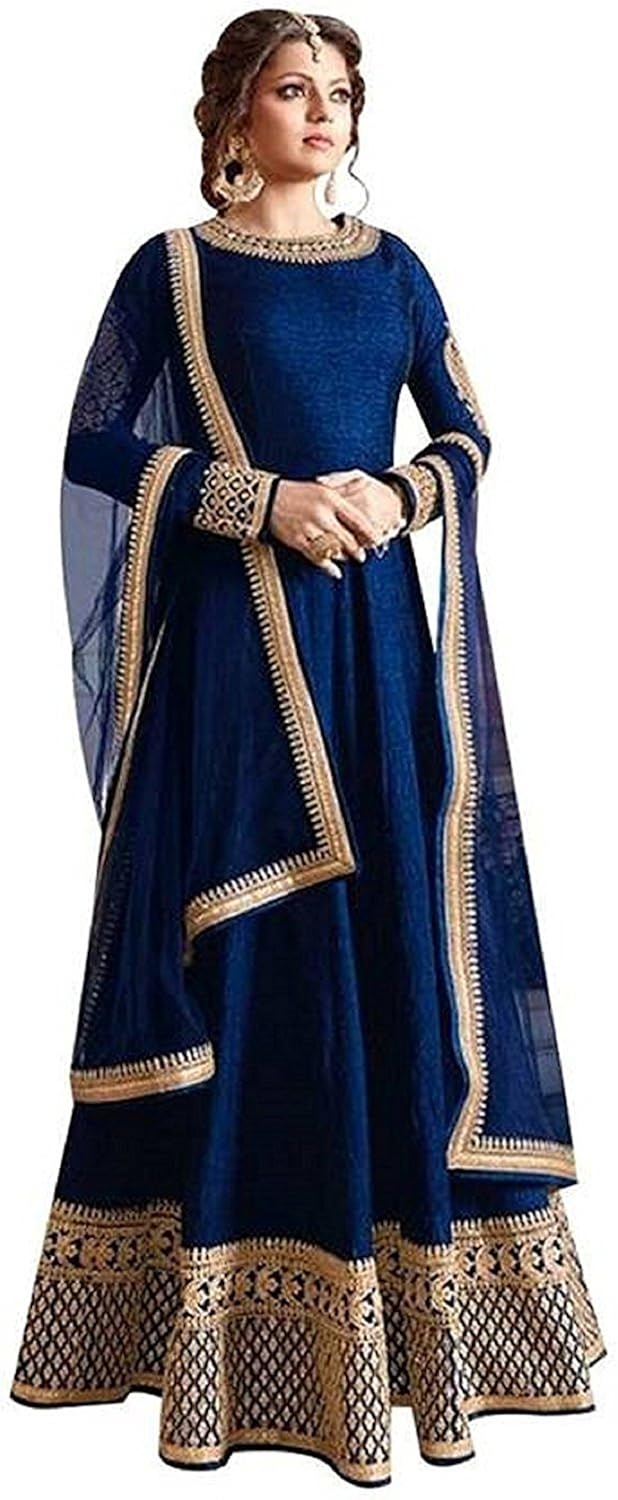 palli fashion women's blue bangalori silk semi-stitched lehenga choli