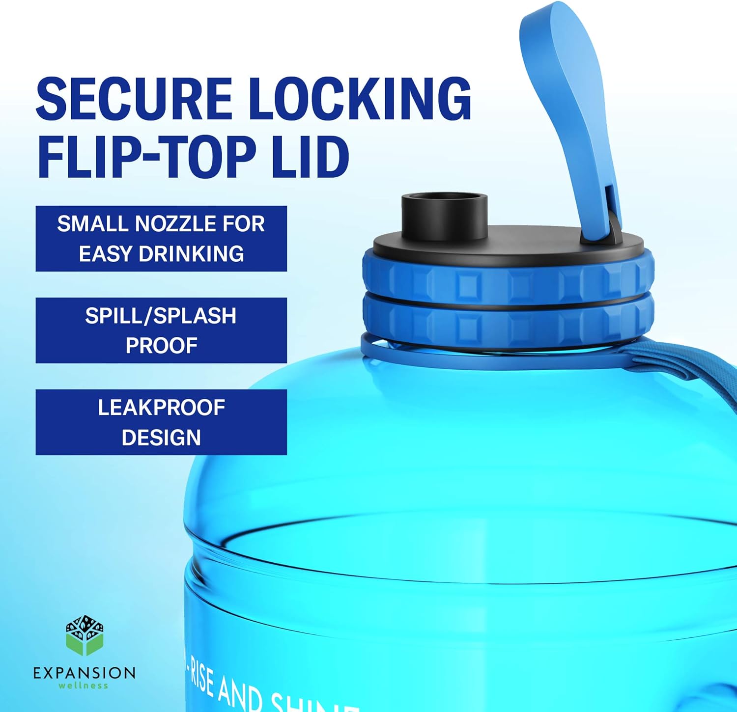 Motivational Water Bottle with Time Marker & Hourly Hydration Measurements – BPA Free & Non Toxic Large Sports Fitness Bottle Jug with Wide Mouth – Ensure You Drink Enough Water (Blue): Sports & Outdoors