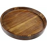 Acacia Round Serving Tray, Charcuterie Cheese Board with Rim, Decorative Wood Serving Platter for Coffee Table