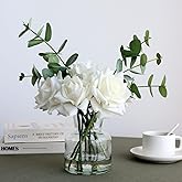 grtefhu 14" Artificial Flowers with White Roses in Vase, Fake Flowers in Artificial Water Vase, Silk Flower Arrangements with Artificial Flowers for Home Dining Table Decor.