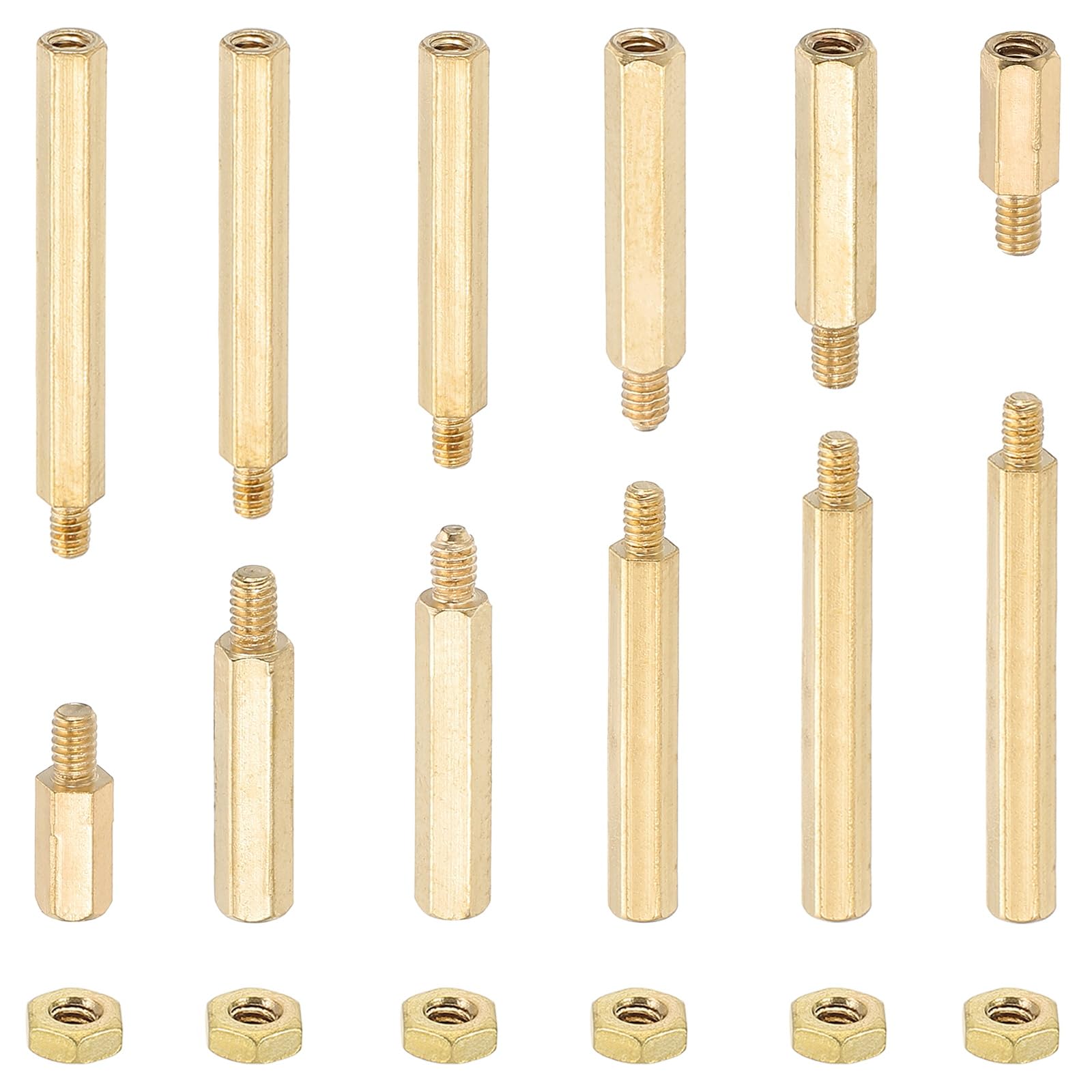 PATIKIL M2+3mm Standoff Screws, 240Pcs Male to Female Hex Brass PCB Standoff Spacer Screw Nut Assortment Kit for PCB Computer Circuit Board, Golden