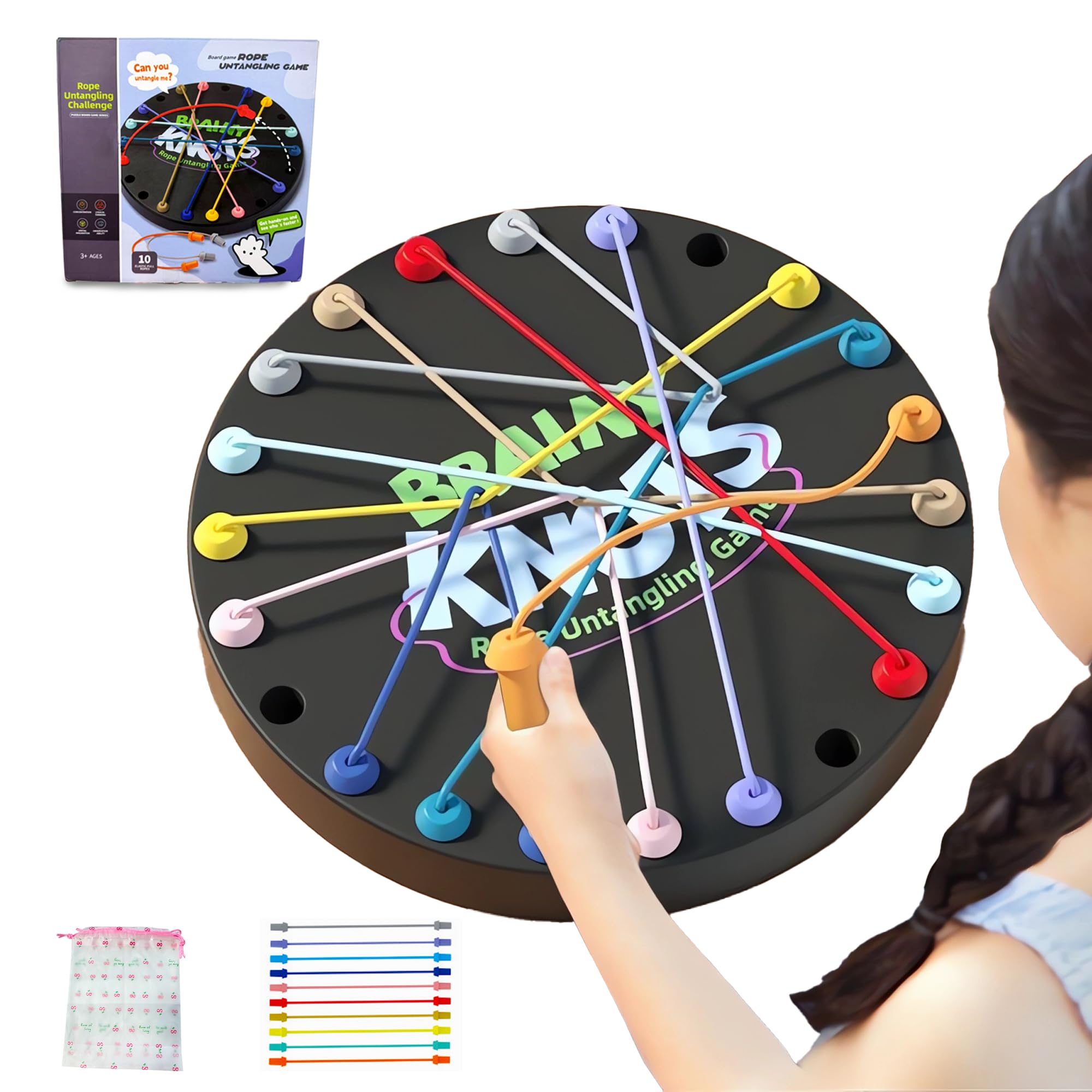 Photo 1 of Brainy Knots Rope Untangling Game - Fun Puzzle Board Games for Kids & Adults! Portable Educational Strategy String Toy to Train Brain & Reflex Skills