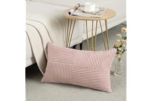Fancy Homi Blush Pink Lumbar Decorative Throw Pillow Covers 12x20 Inch for Living Room Couch Bed, Rustic Farmhouse Boho Home Decor, Soft Striped Corduroy Rectangle Accent Cushion Case 30x50 cm