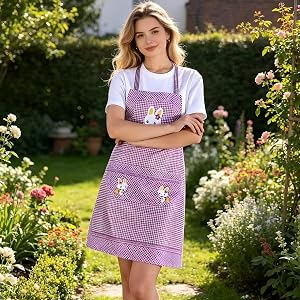 Women Kitchen Apron with Pockets,Cute Plaid Apron for Cooking,Baking,Gardening,Restaurant and Household Tasks(Purple)