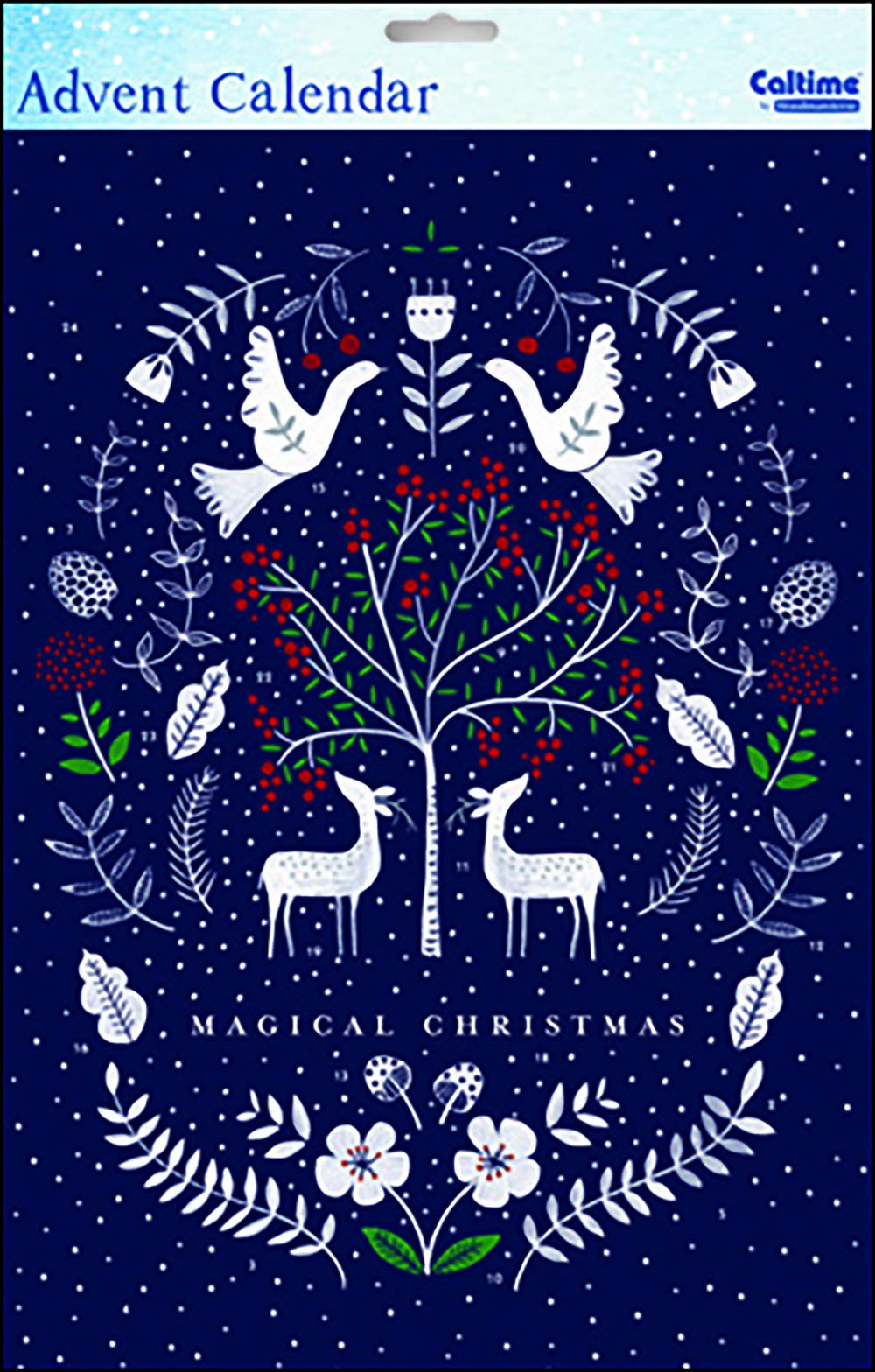 Magical Christmas Winter Wonder Doves Deer Silhouette on Blue - Advent Calendar 245 x 350 mm with envelope