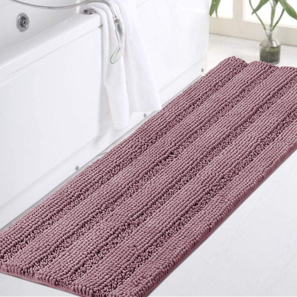 Turquoize Luxury Shaggy Bath Mat Chenille Bathroom Runner Rug Extra Long Non Slip Bath Mat for Bathroom Large Shaggy Bath Mat Runner Extra Soft and Absorbent Indoor Bath Mat, 47 x 17 Inches, Mauve