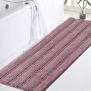 Turquoize Luxury Shaggy Bath Mat Chenille Bathroom Runner Rug Extra Long Non Slip Bath Mat for Bathroom Large Shaggy Bath Mat Runner Extra Soft and Absorbent Indoor Bath Mat, 47 x 17 Inches, Mauve