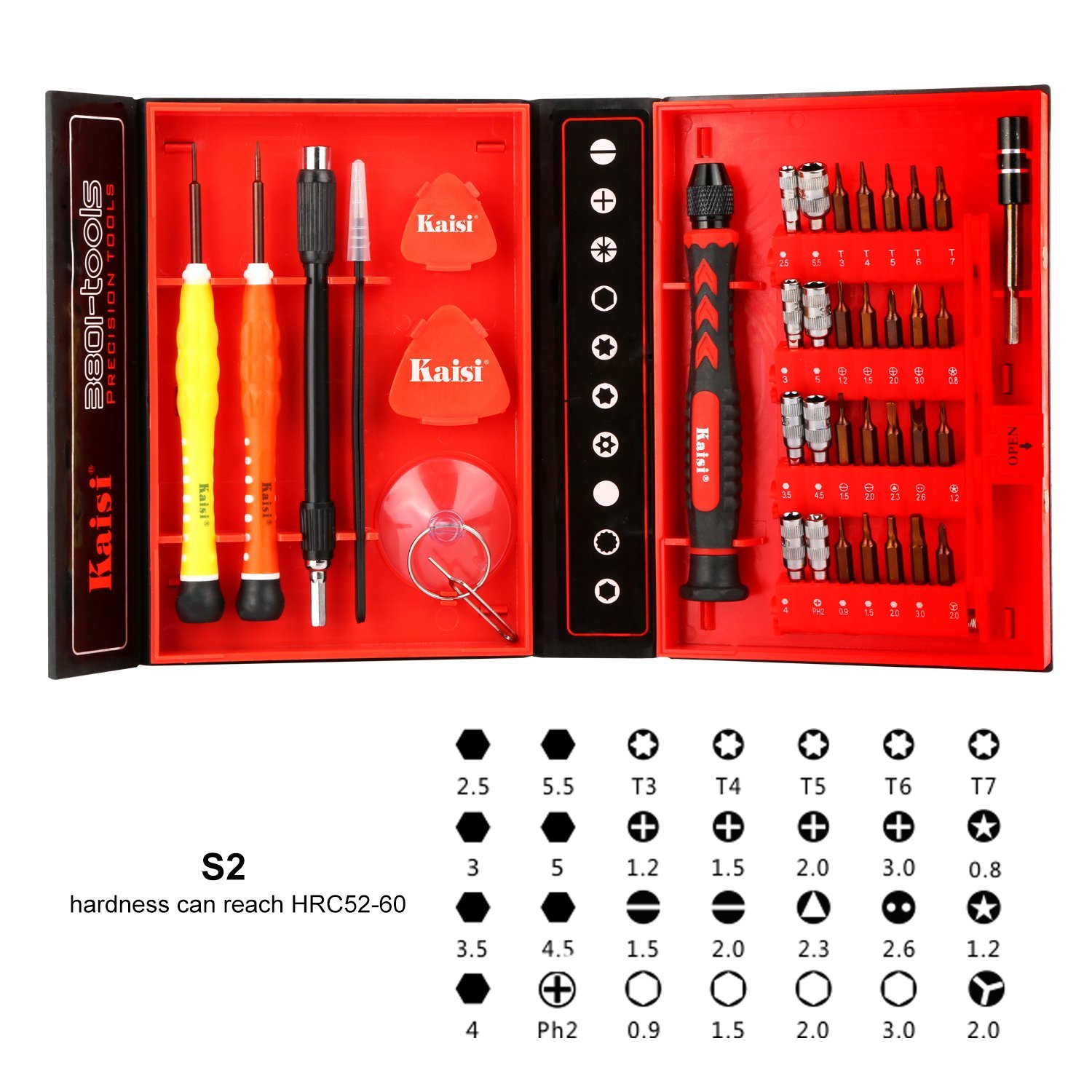 Kaisi 3801-S2 Precision Alloy Tool Steel Magnetic Screwdriver set, Repair Kit for iPhone, Samsung Galaxy, Cell Phone, Tablets, Computers, Electronic Devices Etc Tool Set 38-Piece
