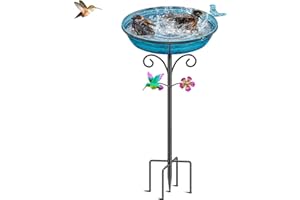 VeyFolzin.st Metal Bird Bath for Outside, Freestanding Garden Bird Baths Bowl, Vintage Birdbath for Outdoors Yard Garden Lawn Decor Decor (Vintage Blue)