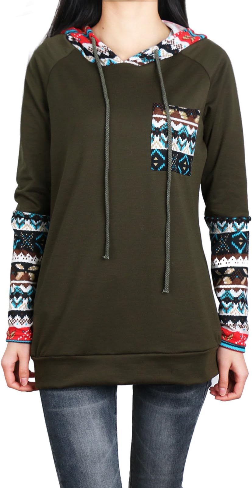 Anna Smith Women's Hooded Sweatshirt Long Sleeve Pockets Color Block Pullover Hoodie