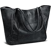 KKXIU Large Tote Bag for Women with Zipper Work Leather Travel Purse and Handbags