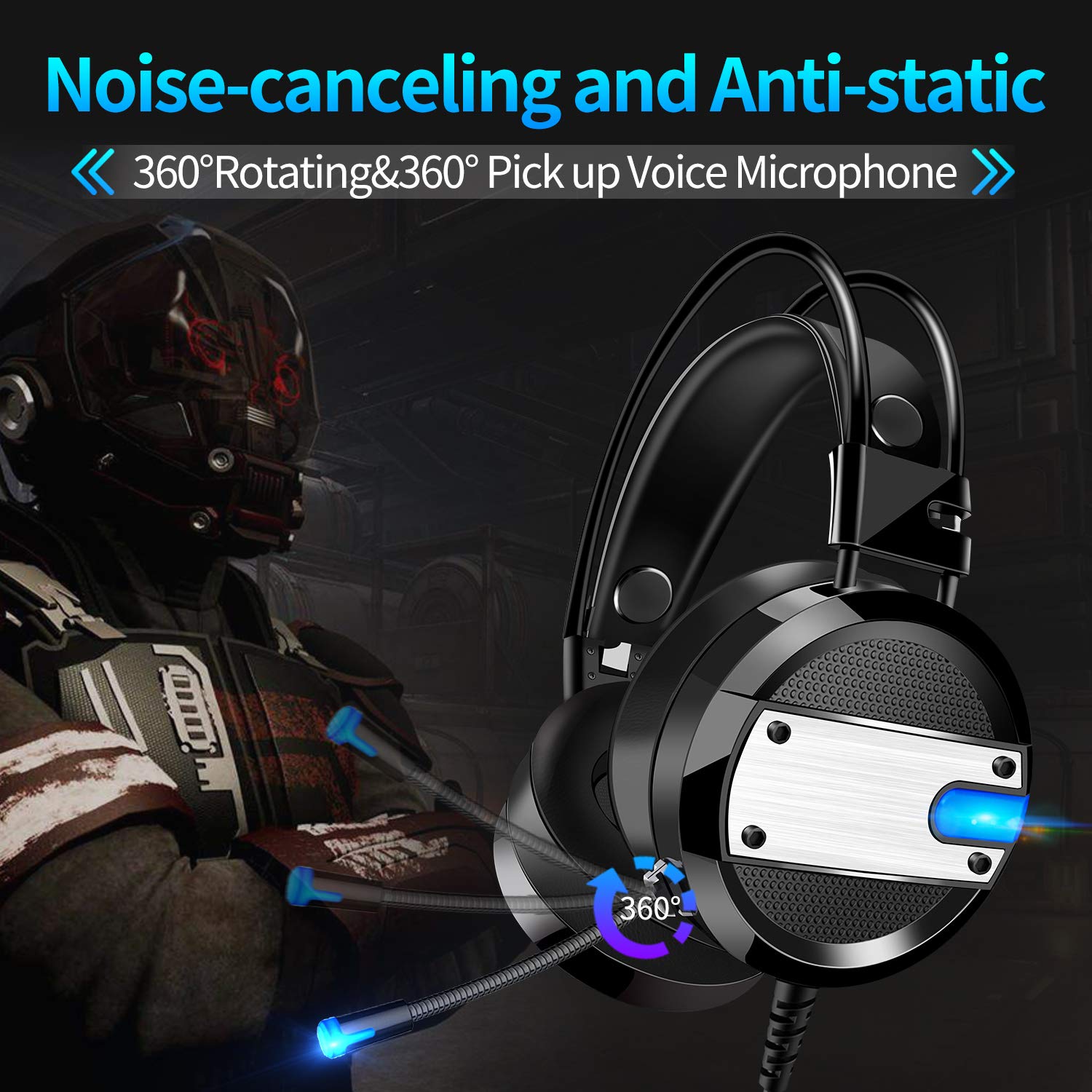 GYORGKSHI Over–Ear Headphone, LED Light Headphones Wired Headsets with Adjustable Microphone,3.5mm Adapter Gaming Headset for Xbox One, S, PS4, PC