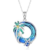 SNOWELLE Sea Turtle Necklace 925 Sterling Silver Turtle Crystal Pendant Ocean Animal Jewelry Gifts for Women