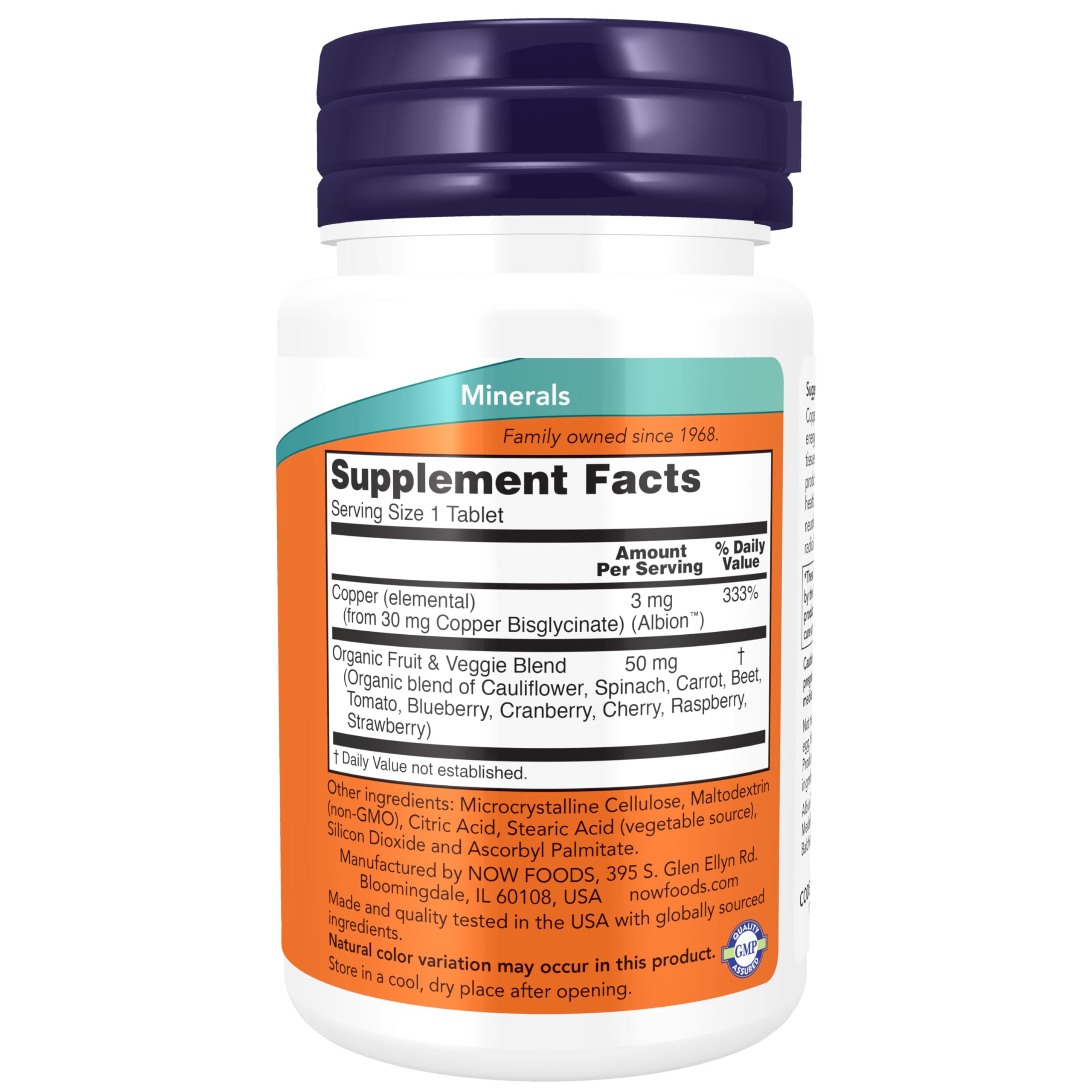 NOW Foods Supplements, Copper Glycinate with 3mg Albion Copper, Promotes Structural Health*, 120 Tablets, Light Gray, Tan