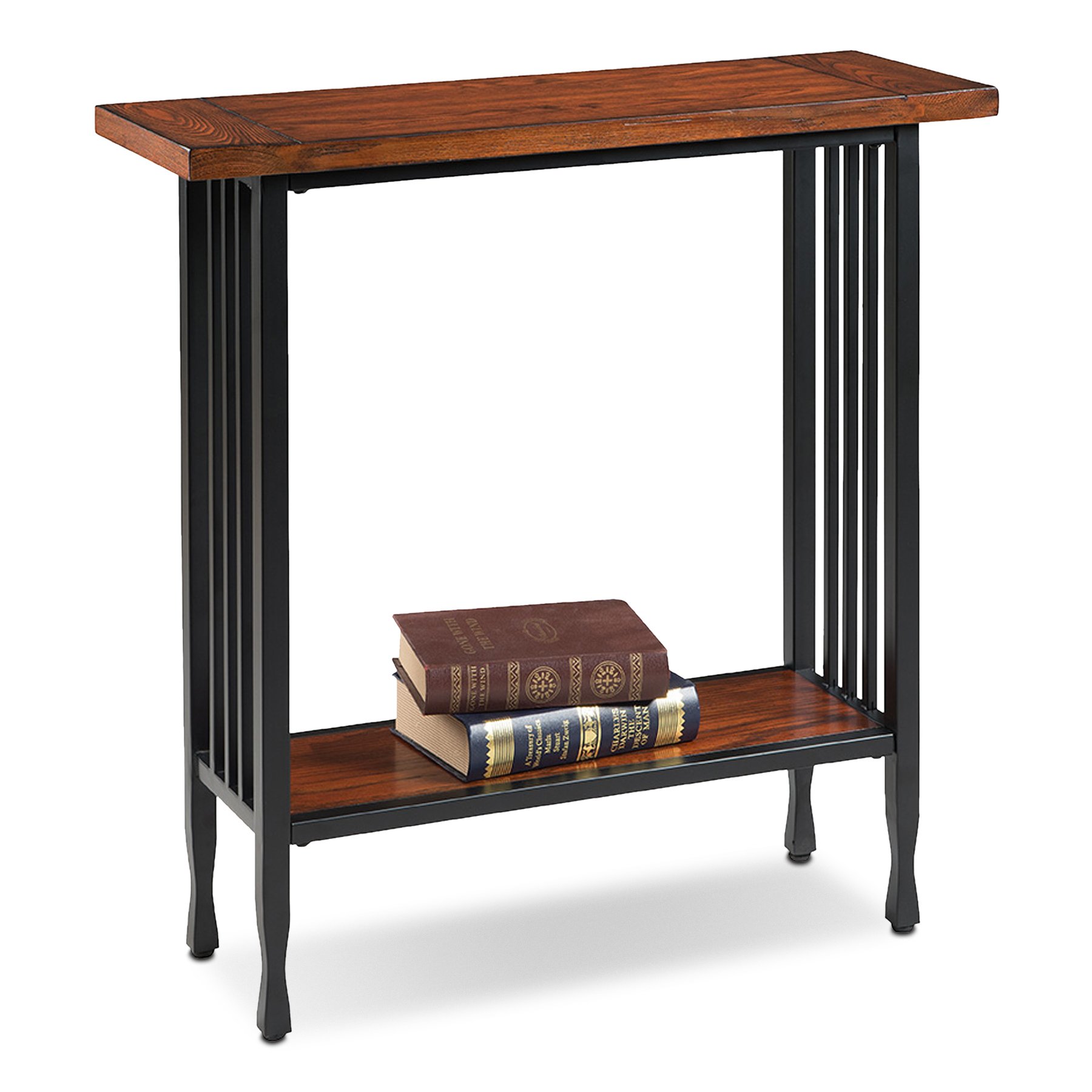 Ironcraft Solid Wood and Metal Console Table with Shelf, Mission Oak and Black, Perfect for Entryways, Hallways, and Living Rooms – Leick Home, 11232