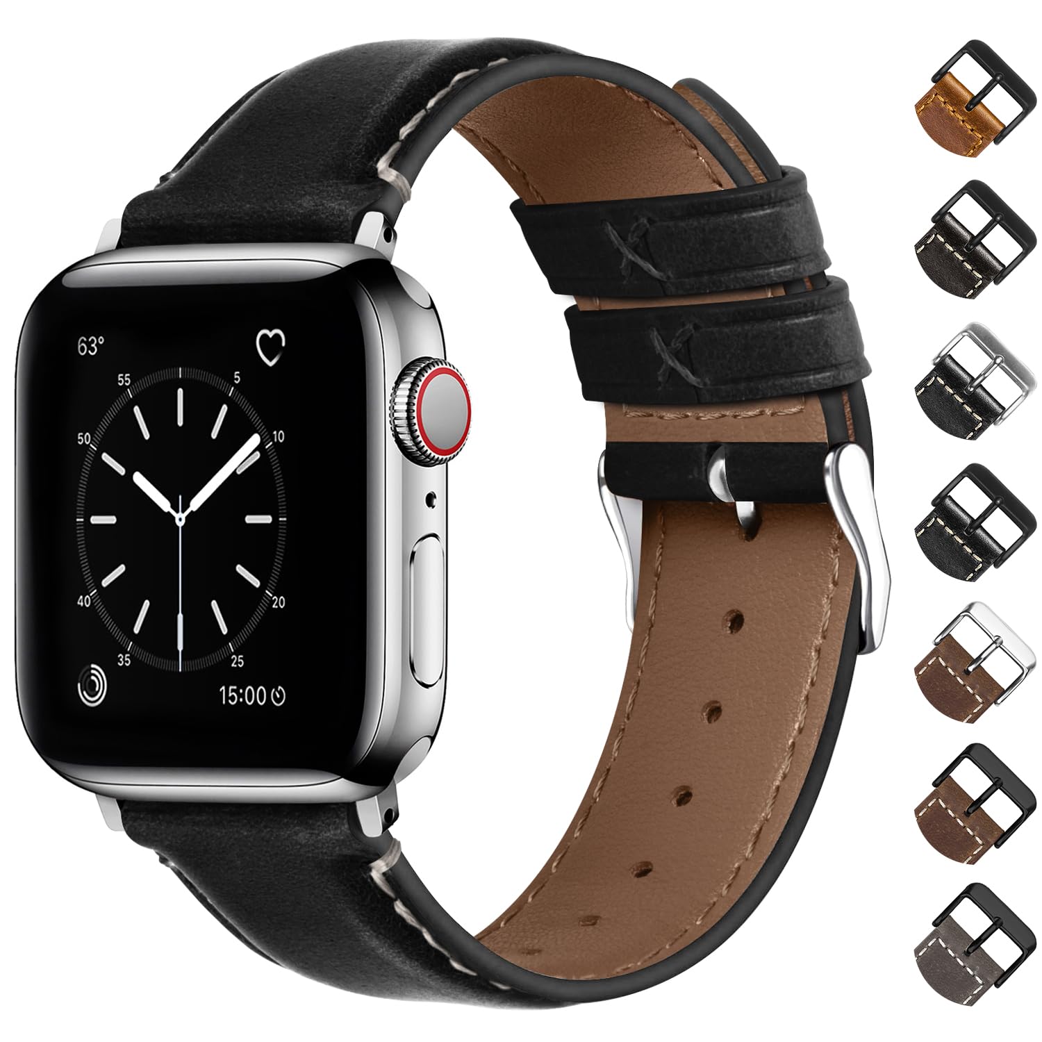 Fullmosa Compatible with Apple Watch Straps 40mm 42mm(Series 11/10) 41mm 38mm, Leather iWatch Band for Men Women, Replacement Strap for SE 3 2 1/Series 11 10 9 8 7 6 5 4 3 2 1, Brown+Black Buckle