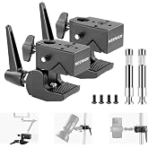 NNEEWER 2 Pack Super Clamp with 5/8" Stud, Spring Lock, 2.4" Jaw Grip,UA017 | Heavy Duty Crab Pole Clamp, for Round Pipe Flat Surface, for Photography Studio Camera Lighting Mounting, Max Load 33lb/15kg