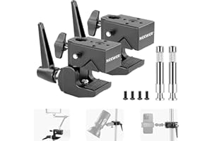 NEEWER 2 Pack Super Clamp with 5/8" Stud, Spring Lock, 2.4" Jaw Grip Heavy Duty Crab Pole Clamp for Round Pipe Flat Surface, for Photography Studio Camera Lighting Mounting, Max Load 33lb/15kg, UA017