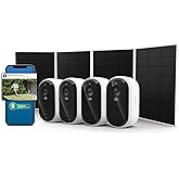 Arlo Essential Security Camera 2K (3rd Gen, 2025 Release) 4 Cam + 4 Solar Panels + 6 Months of Secure Plus Plan - Wireless Outdoor Camera, Battery Power, Person Recognition, Package Detection, White