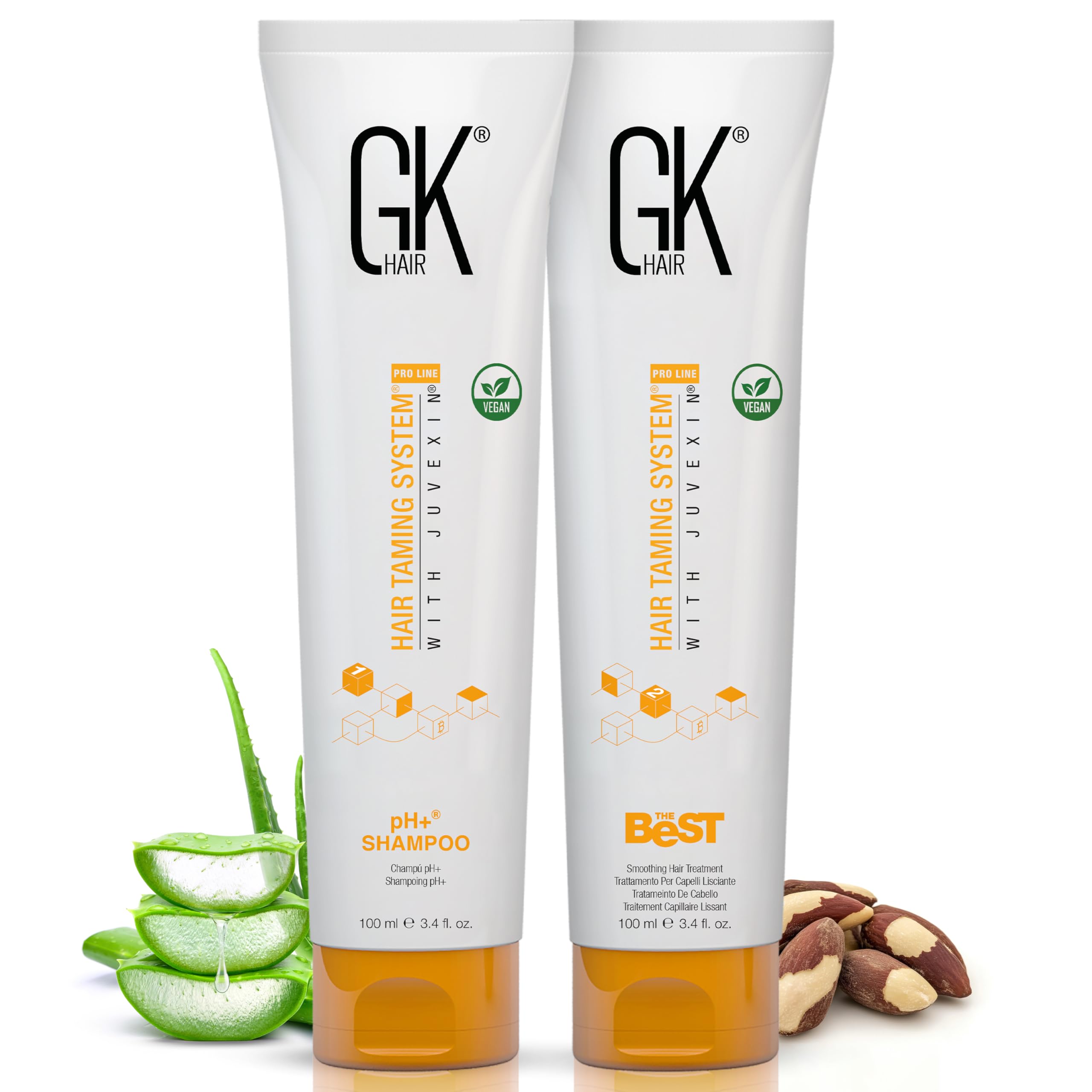 GK HAIR Global Keratin The Best (3.4 Fl Oz/100ml) Smoothing Keratin Hair Treatment With pH+ Clarifying Shampoo (100ml) | The Best Smoothing and Strengthening to make Hair Healthy- All Hair Types