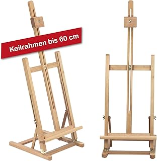 Tischstaffelei T60 aus Buchenholz FSC, Keilrahmen bis 60cm im Hochformat, Sitzstaffelei Höhe und Neigung verstellbar