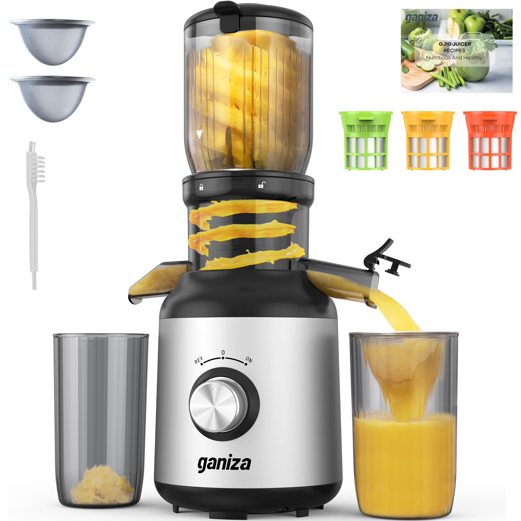 Photo 1 of Ganiza Juicer Machines, Slow Masticating Juicers with Large Feed Chute for Whole Fruits & Vegetables, Cold Press Juicer with 3 Replace Filters for Batch Juicing, Easy to Clean, BPA Free(Silver)
