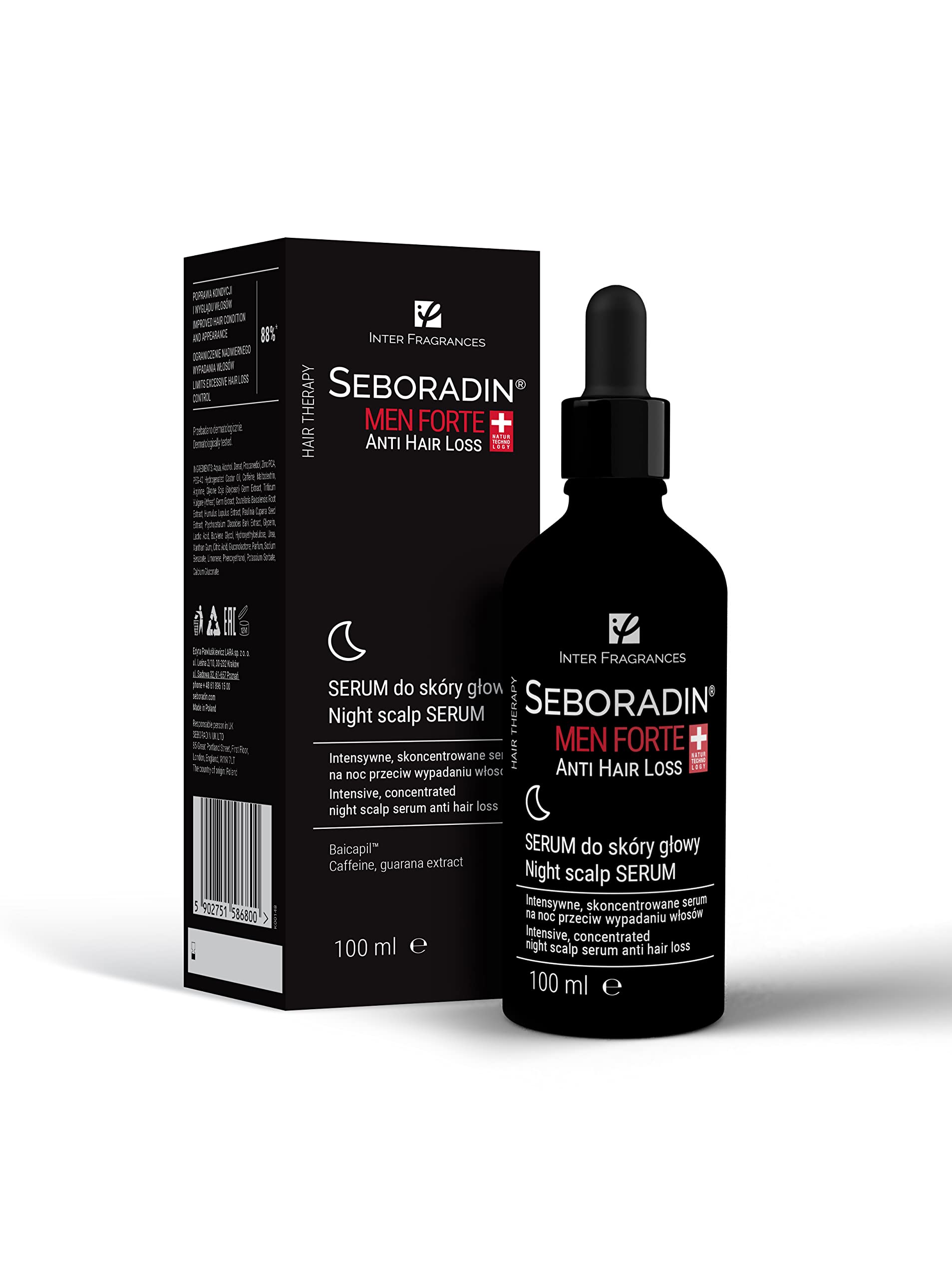 SEBORADIN Men Forte Night Scalp Serum For Men Against Hair Loss Anti Hair Loss Serum For Night With Caffeine Guarana Vitamins Hair Loss And Thinning Treatment For Men Hair And Scalp Treatments 100 ml