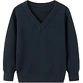 FastRockee Boys Girls School Uniform Pullover Sweater V Neck Solid Long Sleeve Cotton Knit Pullovers 5-10Y