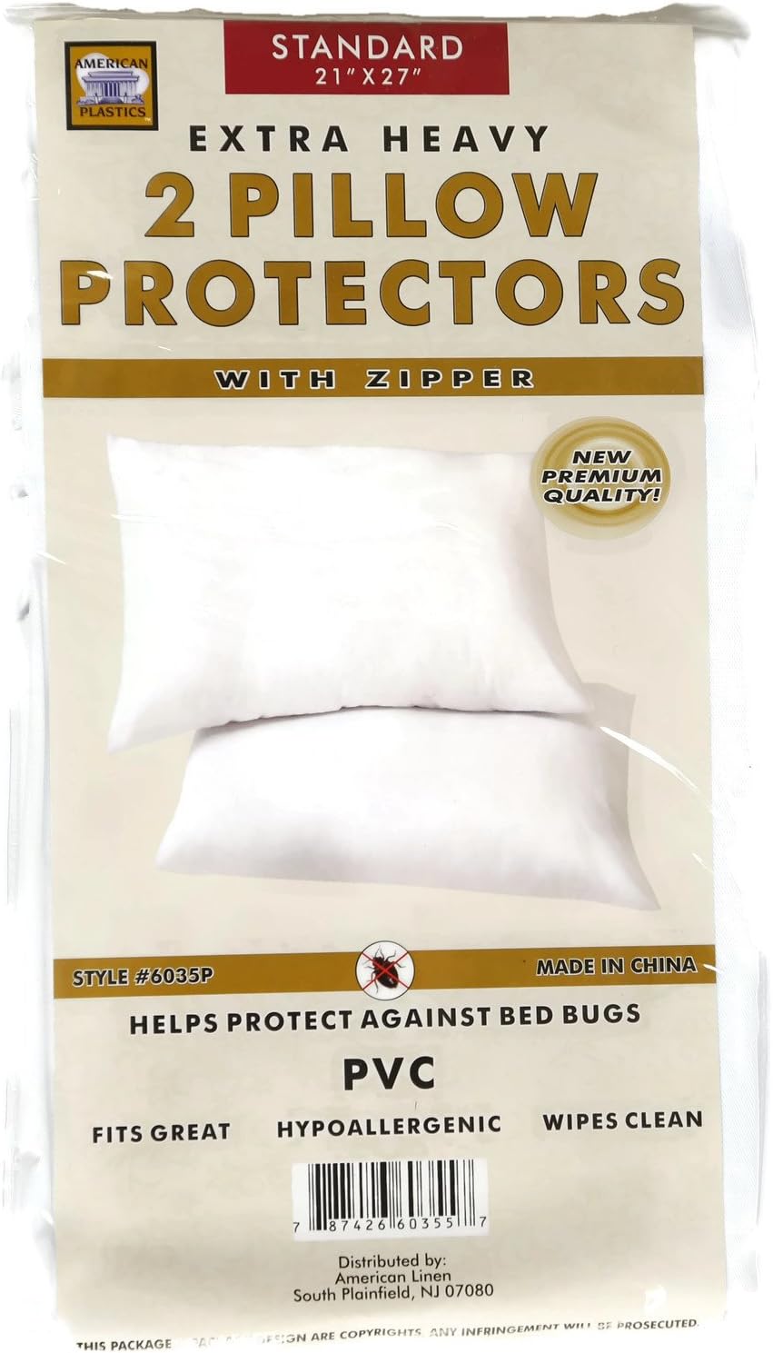 Zippered Pillow Cover Non Hypo Allergenic Bed Bug Protection Two Standard Pillow Cases