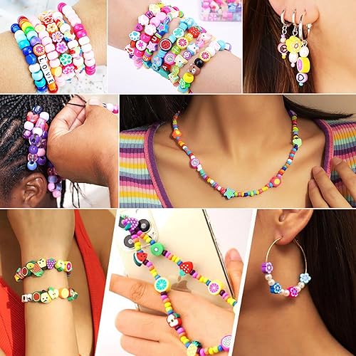 1000PCS Polymer Clay Beads Bracelet Making kit, 24 Style Cute Fun Beads  Fruit Beads Charms for Jewelry Necklac