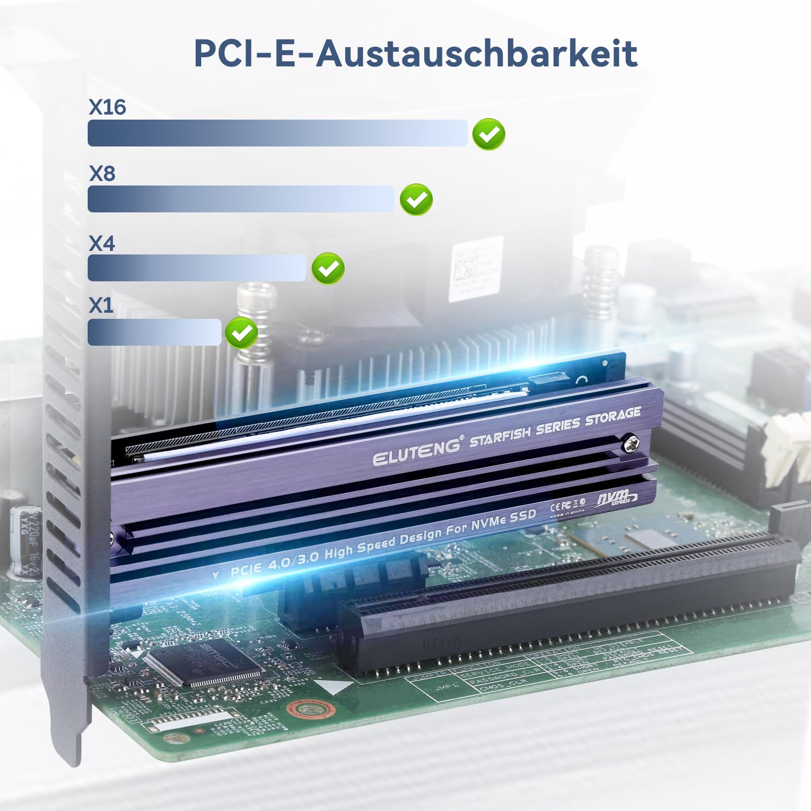 ELUTENG M.2 NVMe zu PCIe 4.0 X1 Adapter Karte, Aluminium-Kühlkörper-Lösung, M.2 SSD PCI Express NVMe Adapter Erweiterungskarte für PCIe 4.0/3.0 X1/X4/X8/X16 und 2230 2242 2260 2280 SSD 5
