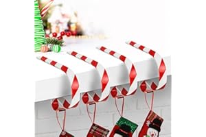 Brbecon Christmas Stocking Holders for Mantle Set 4, Lightweight Metal Stocking Hangers Adjustable Candy Cane Stocking Hooks for Fireplace Non-Skid Stocking Holders for Christmas Decoration (Red)