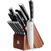PAUDIN Knife Block Set, 15 Pieces Knife Set with Block, High Carbon Stainless Steel Kitchen Knife Set with Sharpener, Knives Set for Kitchen with Full Tang Triple Rivet Handle