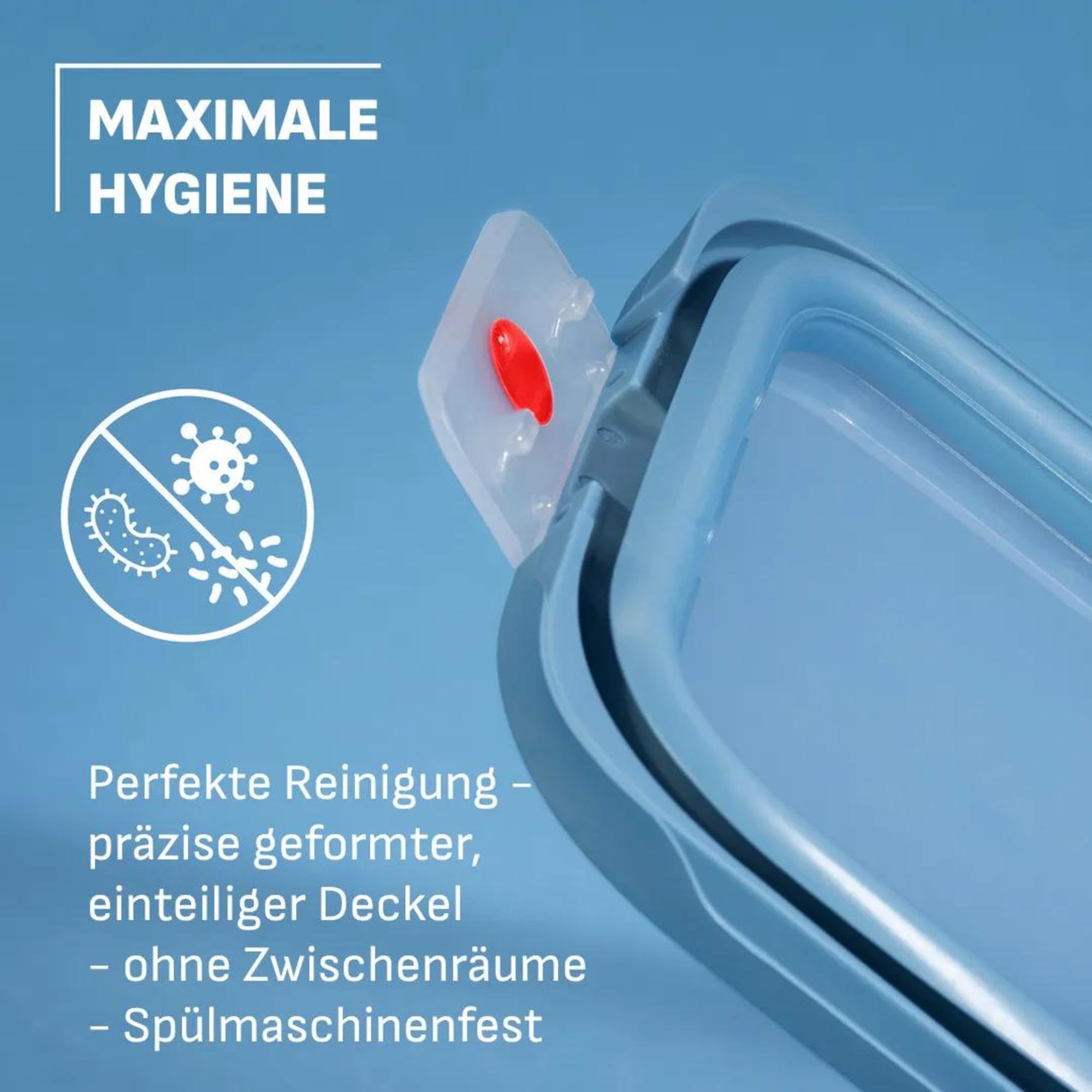 Emsa oneClick, Vorratsdose, One-Click System, Hält Lebensmittel 2x Länger Frisch, 100% Auslaufsicher, Made in Germany, Blue, 5-teiliges Meal-Prep Set 5× 1,2 L / 40,6 fl.oz, N1231200 7