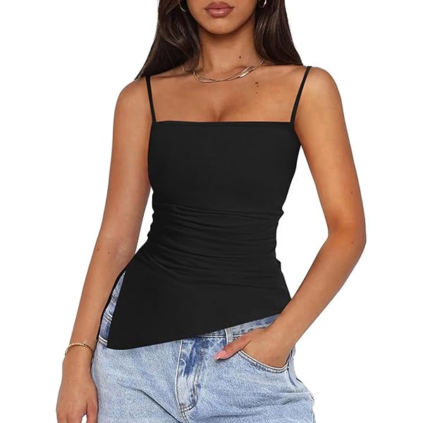 IDEWO Invisible Strap Tank Tops Y2k Aesthetic Sexy Tank Tops for