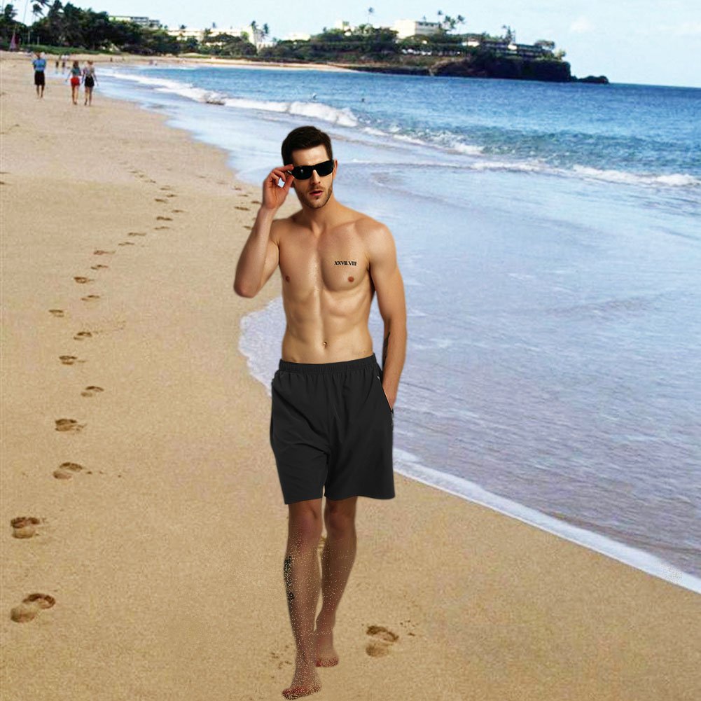 SuperArt Men\'s Gym Shorts Outdoor Sports Running Beach Shorts Lightweight Quick Dry Shorts Reflective with Zipper Pockets (Black, Medium)