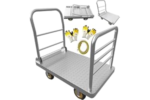Lomive 2IN1 42"×25" Platform Truck Cart 2200lbs Heavy Duty Flatbed Cart Dolly w/Detachable Rear Guardrail and Swivel Casters, Push Cart, Work Gloves 2Pairs & 1 Bunge Cord Included