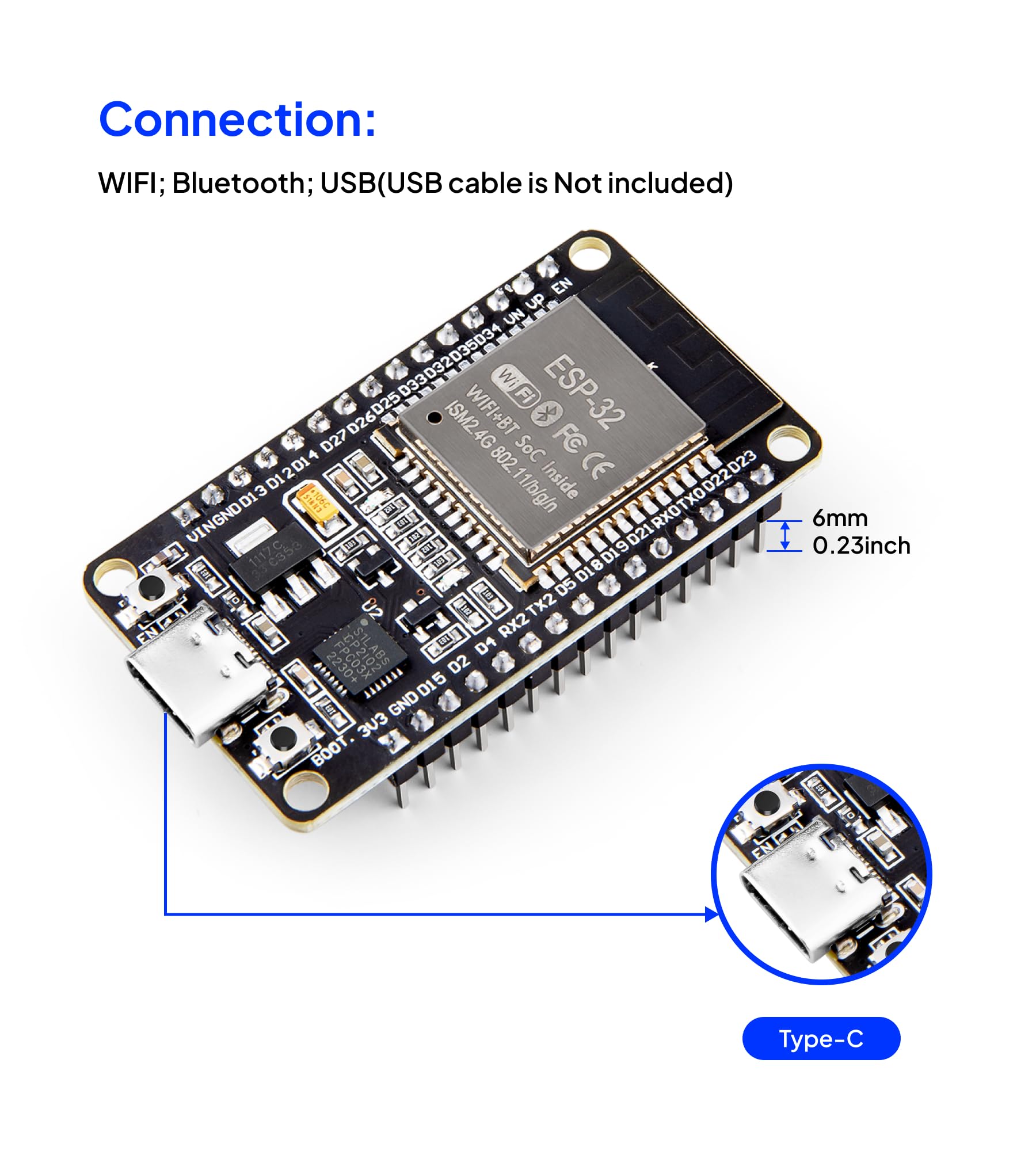 ELEGOO 3PCS ESP-32 Development Board USB-C, 2.4GHz Dual Mode WiFi+Bluetooth Dual Core Microcontroller for Arduino IDE, Support AP/STA/AP+STA, CP2102 Chip