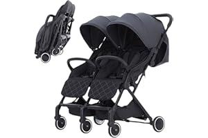 Double Buggy Pushchair Pram, Double Strollers for Baby and Toddler, Double Convertible Pram Adjustable Height, Sun Hood for T