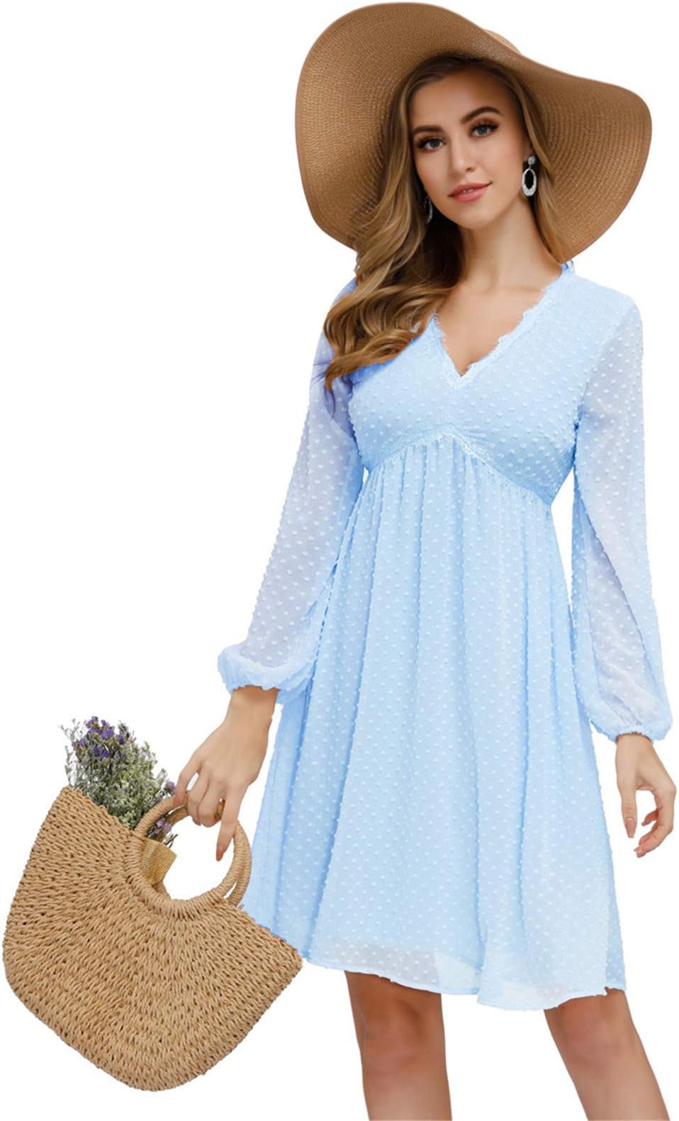 JASAMBAC Women's Swiss Dot Cocktail Dress for Wedding Guest Baby Shower Maternity Dress