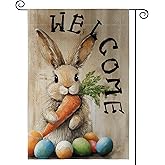 AVOIN colorlife Spring Easter Garden Flag 12x18 Inch Double Sided Outside, Bunny Rabbit Carrot and Eggs Welcome Yard Outdoor Flag