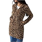 Milumia Women's Leopard Faux Fur Coat Winter Warm Zip Up Long Sleeve Hooded Jacket Outerwear