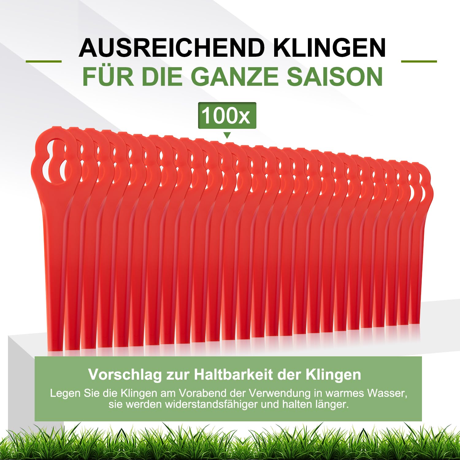 100 Stück PA6 Ersatzmesser-Set Rasentrimmer-Zubehör Kompatibel mit Einhell Rasentrimmer GE-CT 18 Li, GC-CT 18/24 Li, BG-CT 18 Li, RG-CT 18 Li, Kunststoffmesser Kompatibel mit Einhell Akku-Rasentrimmer 6