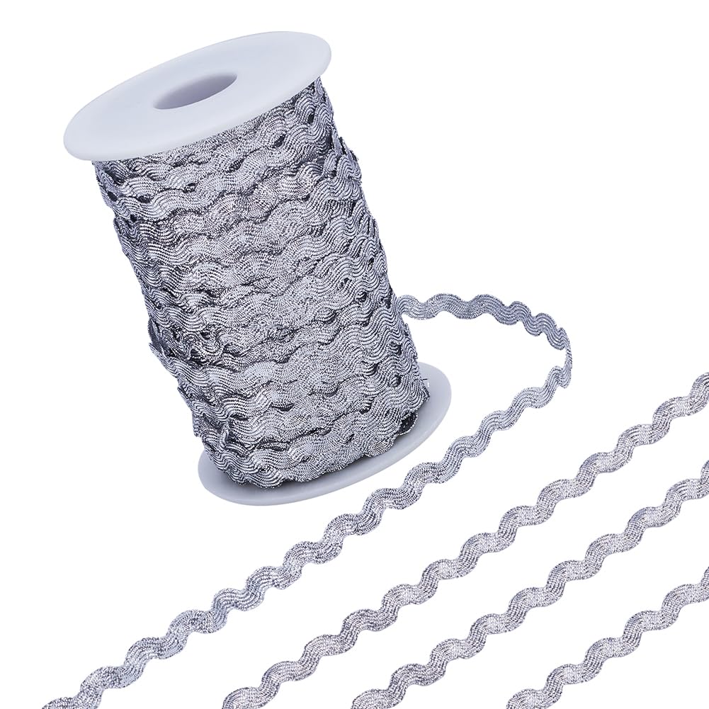 GORGECRAFT 50m Ric Rac Bending Fringe Trim 5mm Wide Wave Ribbons Dark Gray Woven Braided Fabric Ribbon for Diy Sewing Crafts Wedding Dress Clothing Embellishment Party Gift Wrapping
